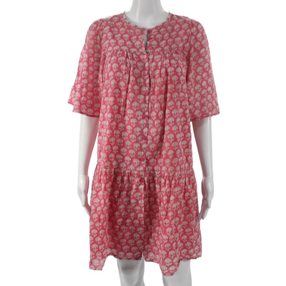 Emerson Fry Women Pink Floral Shift Dress Short Sleeve Organic Cotton Size XS